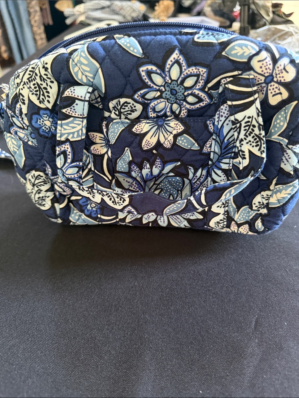 Vera Bradley Navy Blue Floral Quilted Cosmetic Case